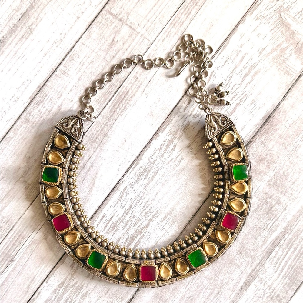 Gold and Silver Necklace with Vibrant atones.